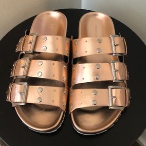 Rose Gold Metallic Rebecca Minkoff slides